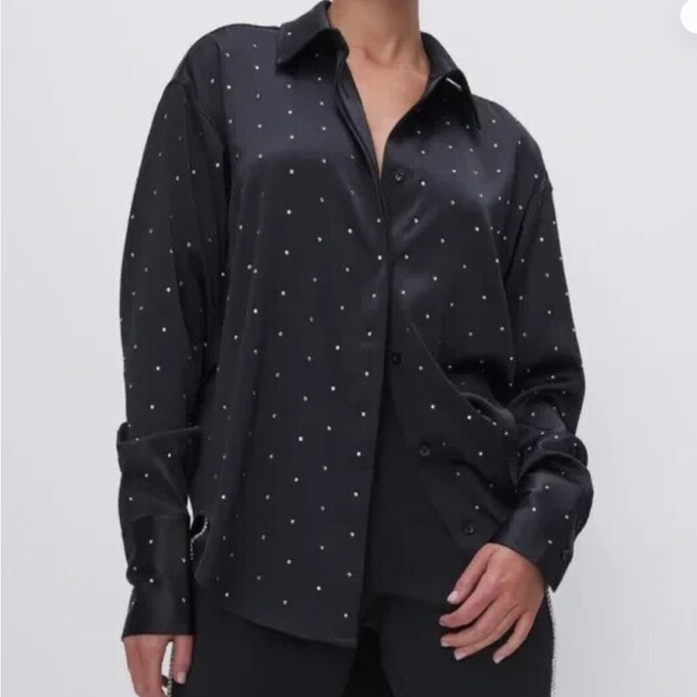 Good American crystal studded satin shirt